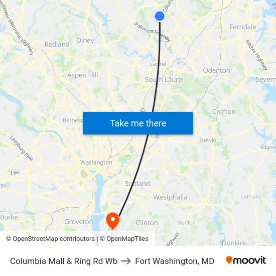 Columbia Mall & Ring Rd Wb to Fort Washington, MD map