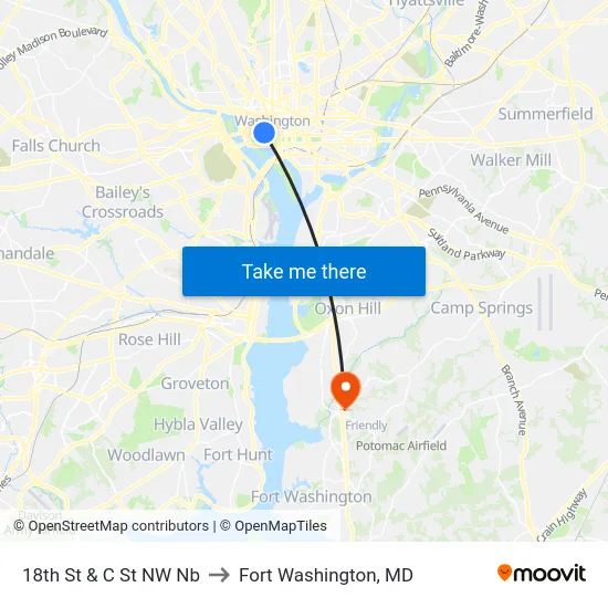 18th St & C St NW Nb to Fort Washington, MD map
