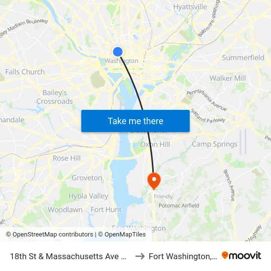 18th St & Massachusetts Ave NW Nb to Fort Washington, MD map