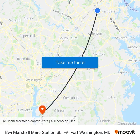 Bwi Marshall Marc Station Sb to Fort Washington, MD map