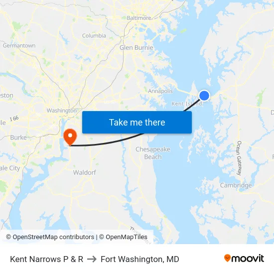 Kent Narrows P & R to Fort Washington, MD map