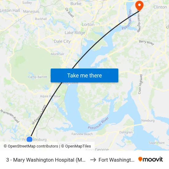 3 - Mary Washington Hospital (Main Entrance) to Fort Washington, MD map