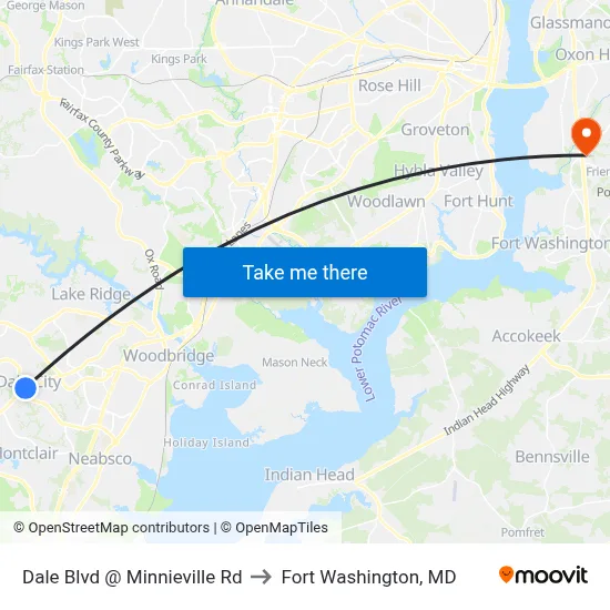 Dale Blvd @ Minnieville Rd to Fort Washington, MD map