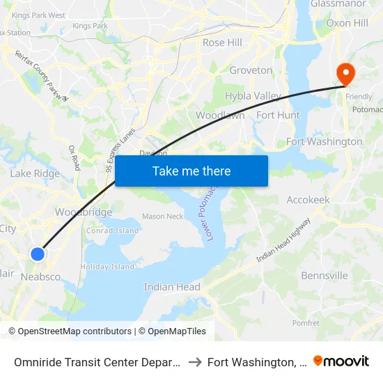 Omniride Transit Center Departures to Fort Washington, MD map