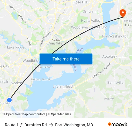 Route 1 @ Dumfries Rd to Fort Washington, MD map