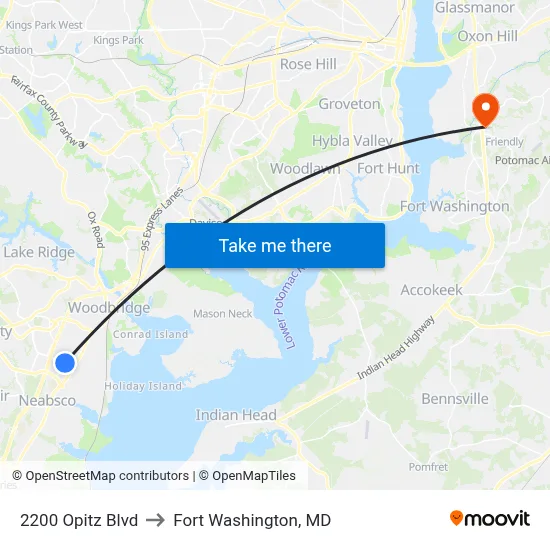 2200 Opitz Blvd to Fort Washington, MD map