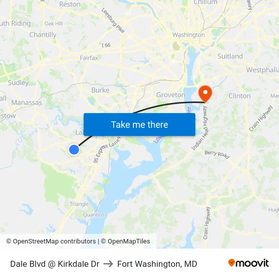Dale Blvd @ Kirkdale Dr to Fort Washington, MD map