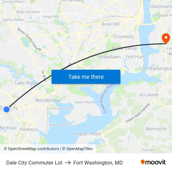 Dale City Commuter Lot to Fort Washington, MD map