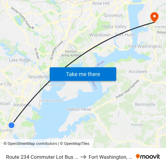 Route 234 Commuter Lot Bus Bay to Fort Washington, MD map