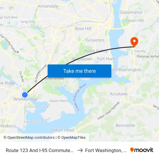 Route 123 And I-95  Commuter Lot to Fort Washington, MD map