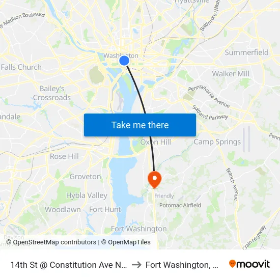 14th St @ Constitution Ave NW to Fort Washington, MD map
