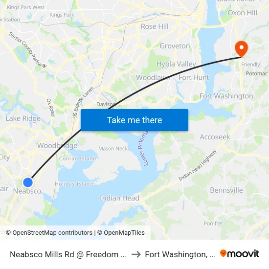 Neabsco Mills Rd @ Freedom High to Fort Washington, MD map