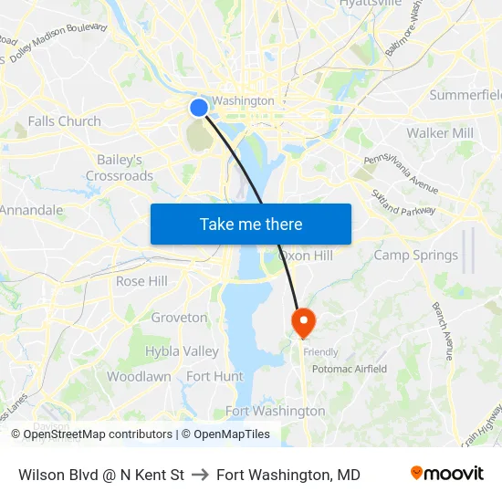 Wilson Blvd @ N Kent St to Fort Washington, MD map