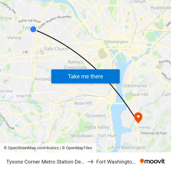 Tysons Corner Metro Station Departures to Fort Washington, MD map
