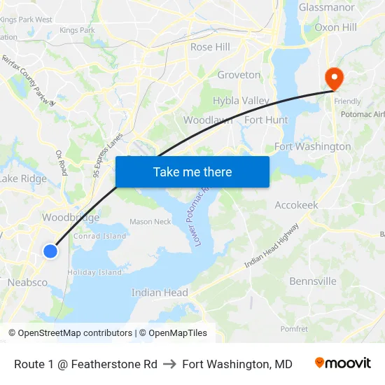 Route 1 @ Featherstone Rd to Fort Washington, MD map