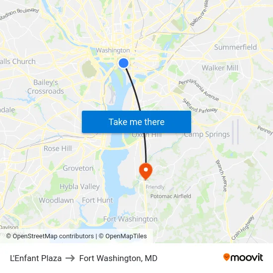 L'Enfant Plaza to Fort Washington, MD map