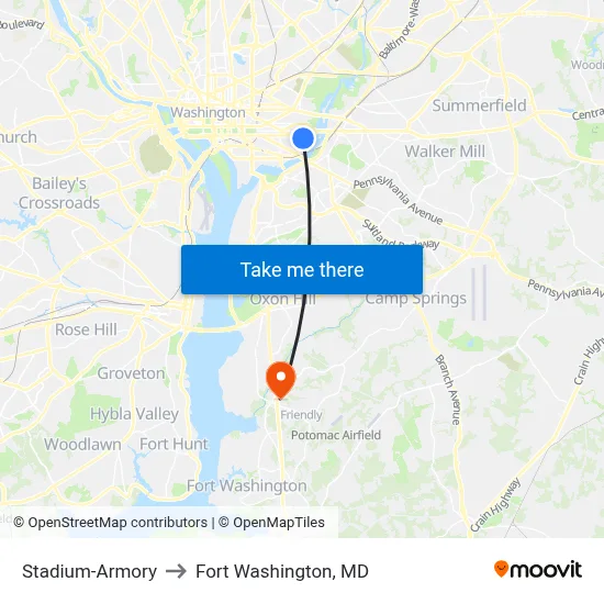 Stadium-Armory to Fort Washington, MD map