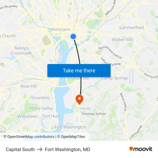 Capital South to Fort Washington, MD map