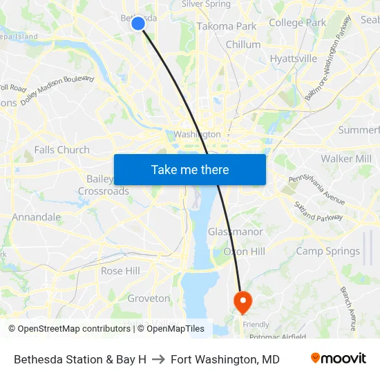Bethesda Station & Bay H to Fort Washington, MD map