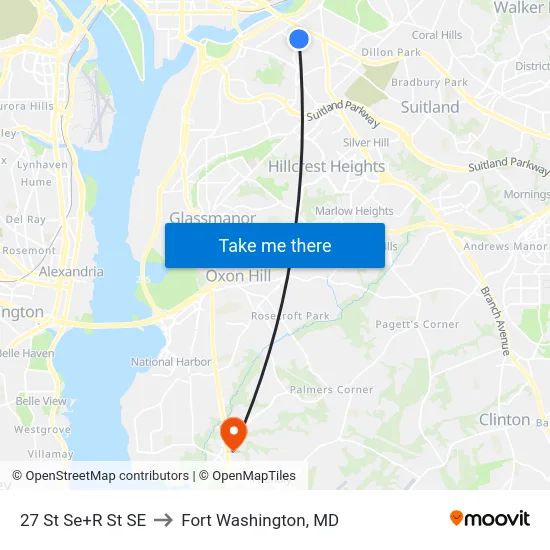 27 St Se+R St SE to Fort Washington, MD map