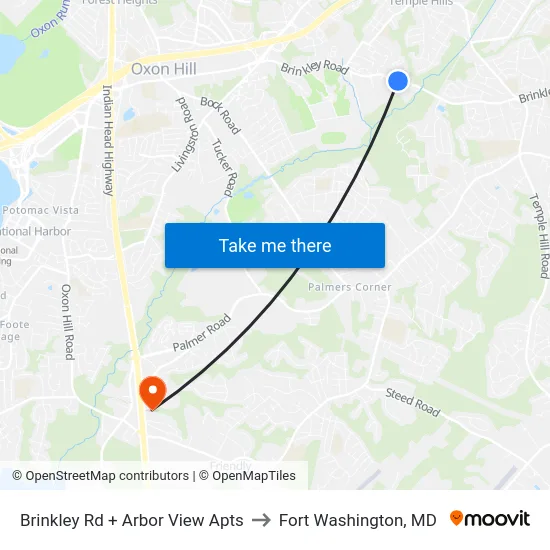 Brinkley Rd + Arbor View Apts to Fort Washington, MD map