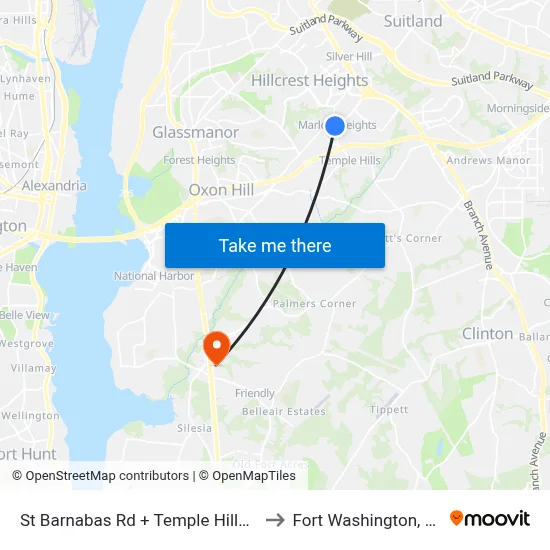 St Barnabas Rd + Temple Hills Rd to Fort Washington, MD map