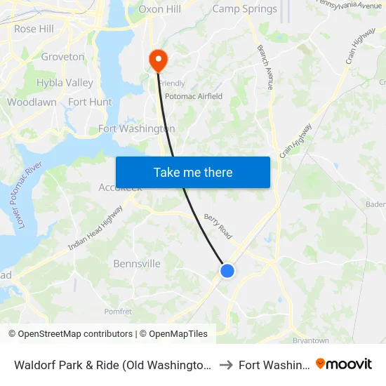Waldorf Park & Ride (Old Washington Rd. & Smallwood Dr.) to Fort Washington, MD map