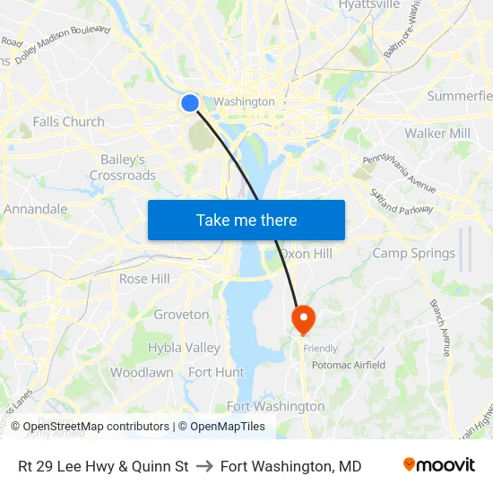 Rt 29 Lee Hwy & Quinn St to Fort Washington, MD map