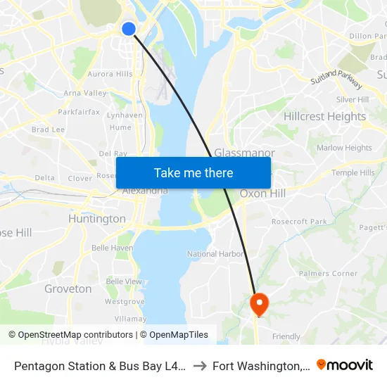 Pentagon Station & Bus Bay L4 (Hov) to Fort Washington, MD map