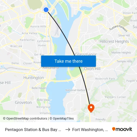 Pentagon Station & Bus Bay U11 to Fort Washington, MD map