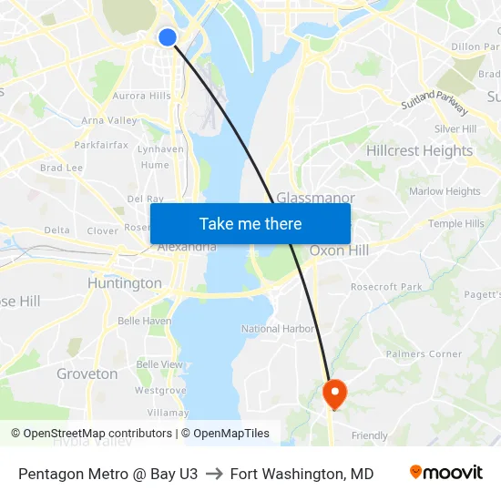 Pentagon Metro @ Bay U3 to Fort Washington, MD map
