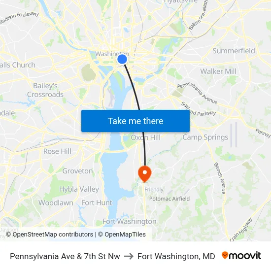 Pennsylvania Ave & 7th St Nw to Fort Washington, MD map