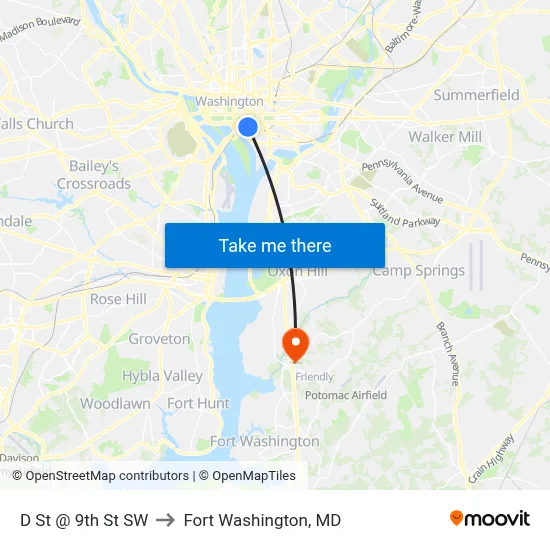 D St @ 9th St SW to Fort Washington, MD map