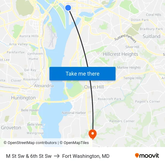 M St Sw & 6th St Sw to Fort Washington, MD map