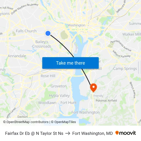 Fairfax Dr Eb @ N Taylor St Ns to Fort Washington, MD map