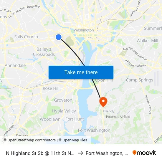 N Highland St Sb @ 11th St N Ns to Fort Washington, MD map