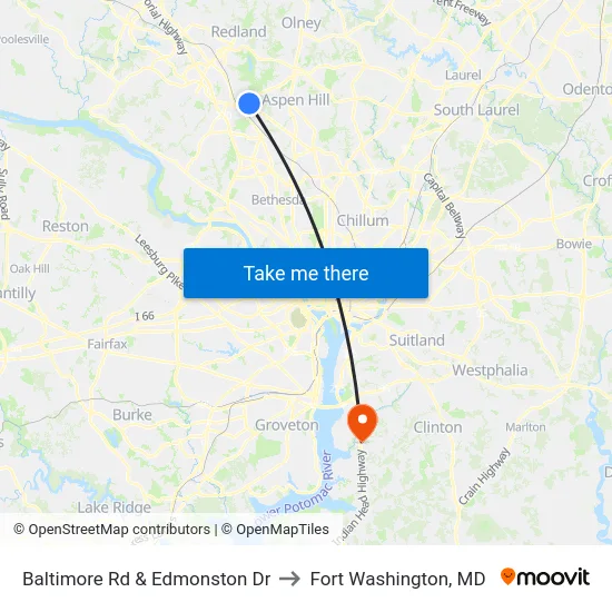 Baltimore Rd & Edmonston Dr to Fort Washington, MD map