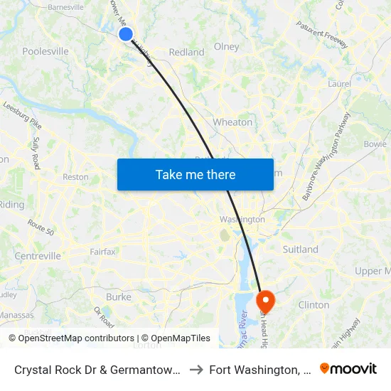 Crystal Rock Dr & Germantown Rd to Fort Washington, MD map