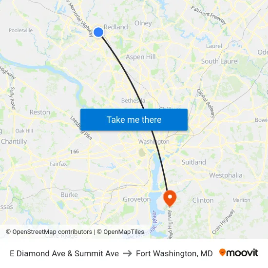 E Diamond Ave & Summit Ave to Fort Washington, MD map