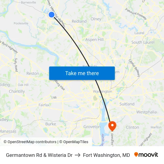 Germantown Rd & Wisteria Dr to Fort Washington, MD map