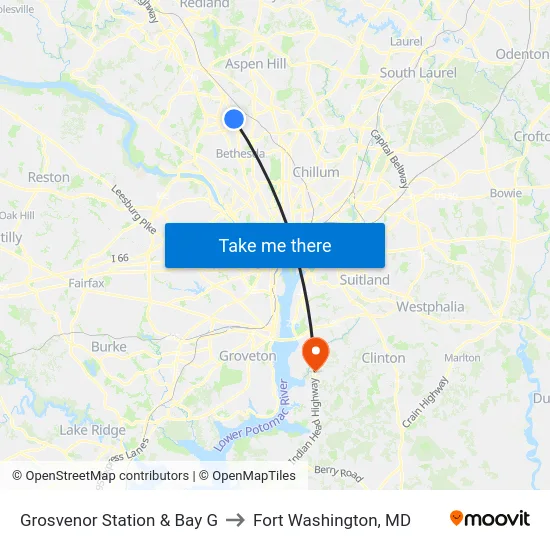 Grosvenor Station  & Bay G to Fort Washington, MD map