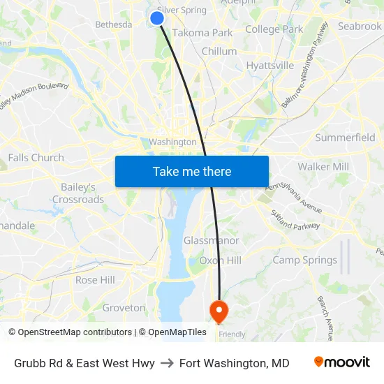 Grubb Rd & East West Hwy to Fort Washington, MD map