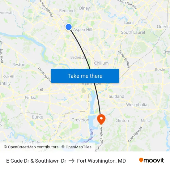 E Gude Dr & Southlawn Dr to Fort Washington, MD map