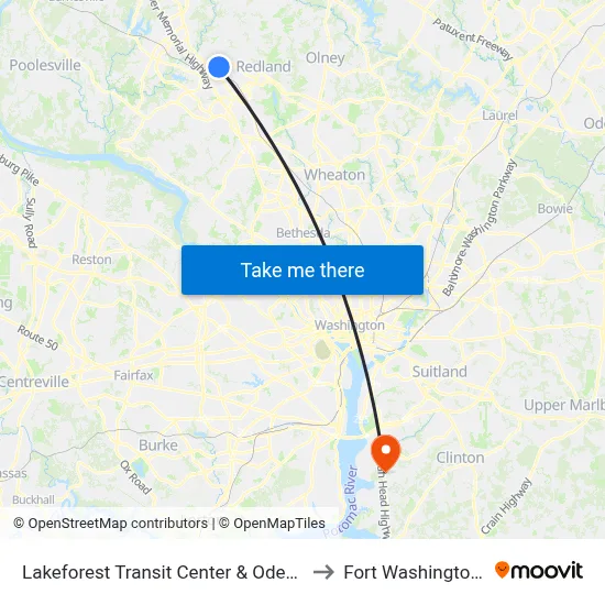 Lakeforest Transit Center & Odendhal Ave to Fort Washington, MD map