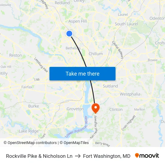 Rockville Pike & Nicholson Ln to Fort Washington, MD map