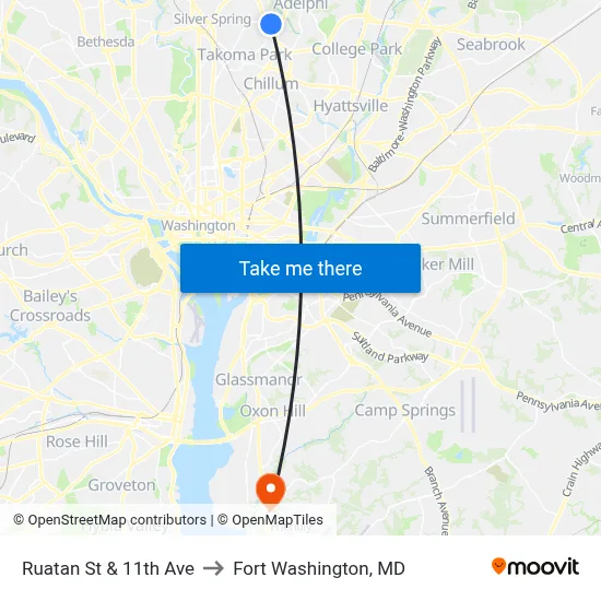 Ruatan St & 11th Ave to Fort Washington, MD map