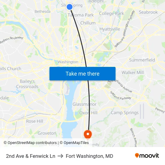 2nd Ave & Fenwick Ln to Fort Washington, MD map