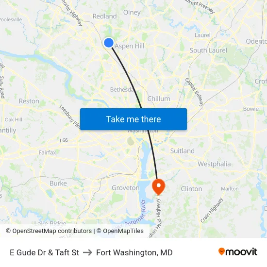 E Gude Dr & Taft St to Fort Washington, MD map