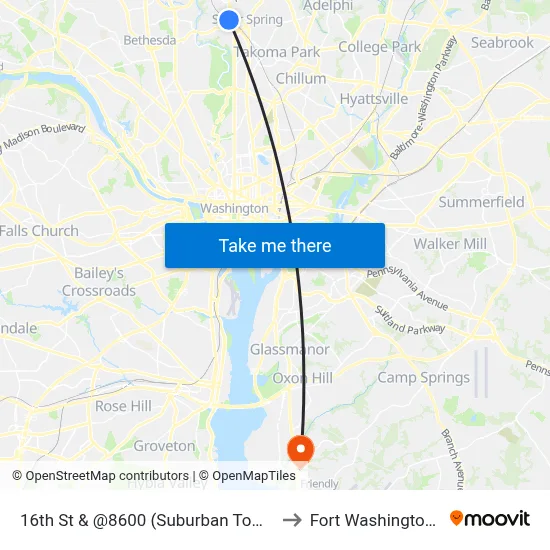 16th St & @8600 (Suburban Tower Apts) to Fort Washington, MD map