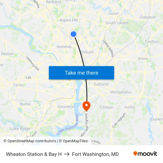 Wheaton Station  & Bay H to Fort Washington, MD map
